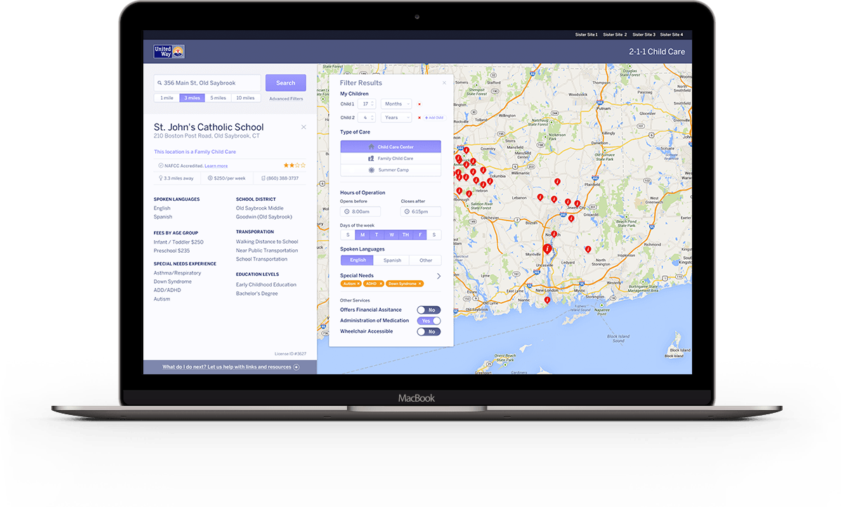 The United Way 2-1-1 desktop app on a MacBook