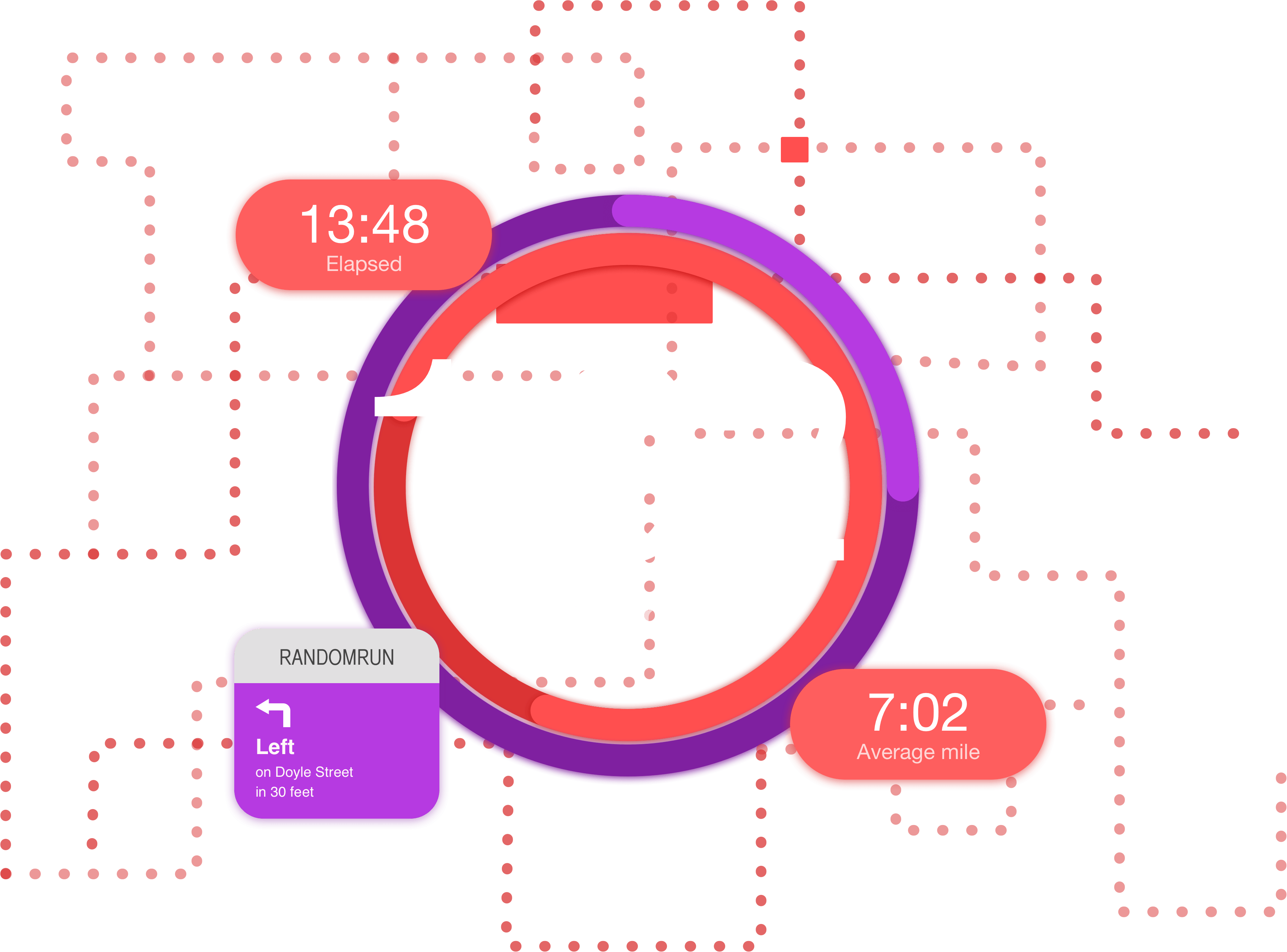 the RandomRun UI overlaid some new running routes