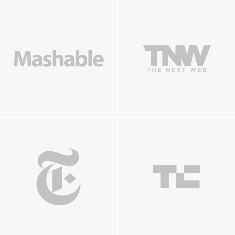 Logos for the New York Times, The Wall Street Journal, The Next Web, and TechCrunch
